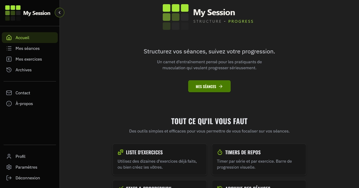 Image du site My Session (projet toujours en cours)